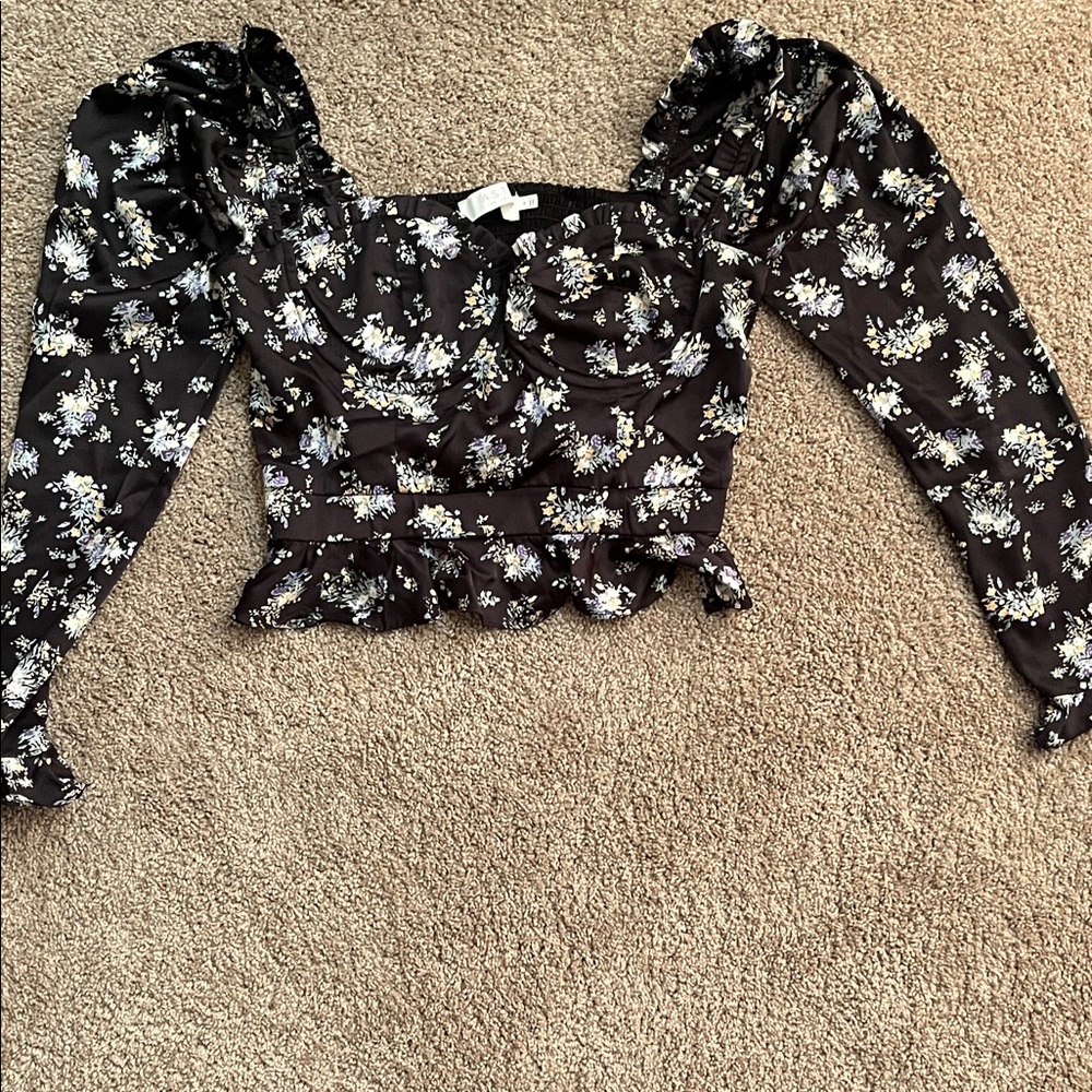 Astr Black Floral Blouse
